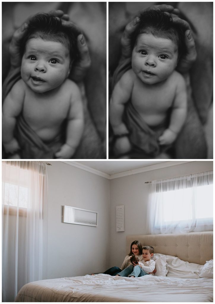 Indoor Newborn Family Photography Session Black and White Newborn Portraits
