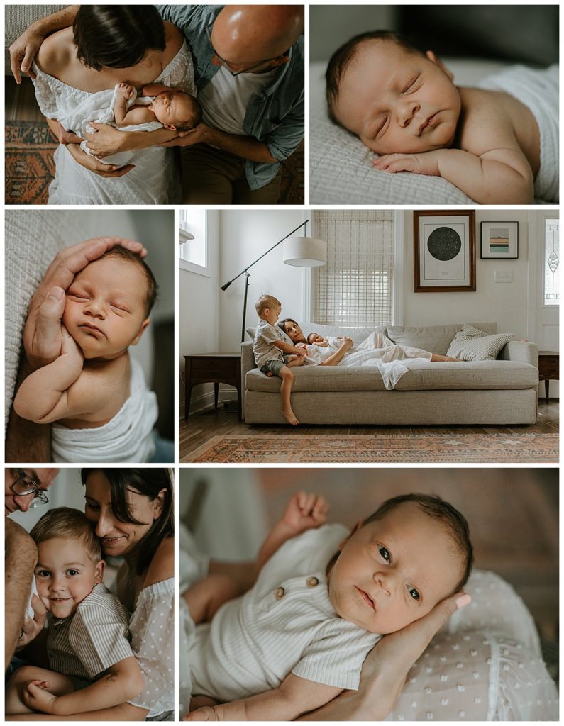 A mix of family photography and newborn photography during a natural lifestyle newborn photography session the Main Line