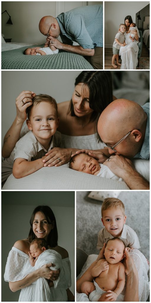 A mix of family photography and newborn photography during a natural lifestyle newborn photography session in Philadelphia