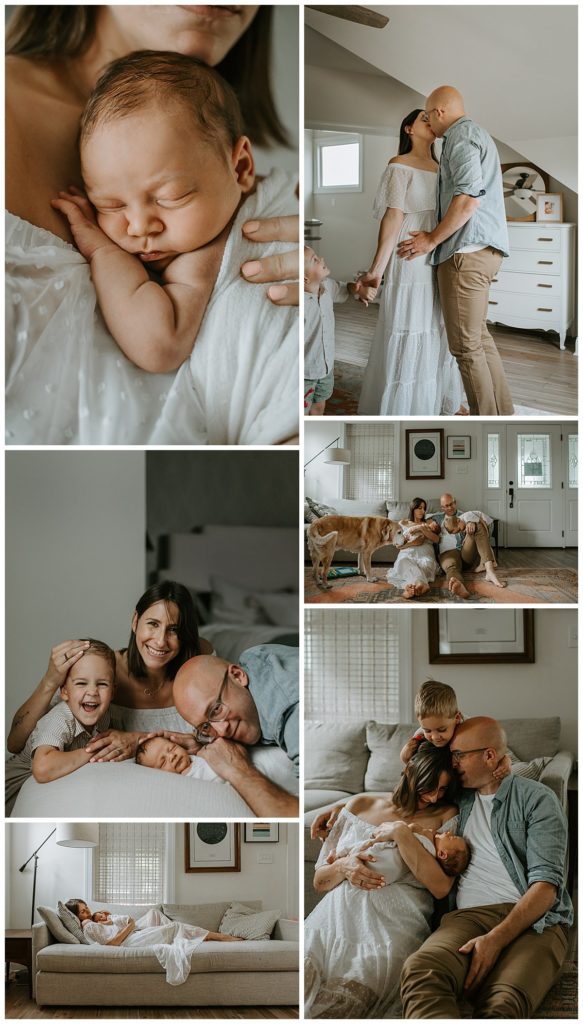 A mix of family photography and newborn photography during a natural lifestyle newborn photography session in Philadelphia
