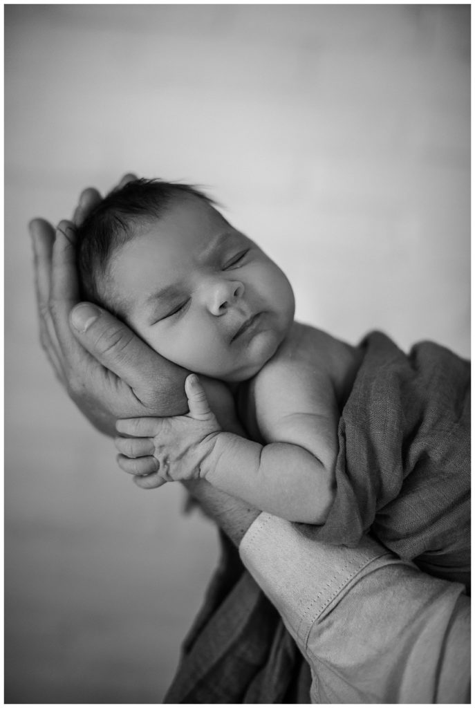 Indoor Newborn Photography Philadelphia Lifestyle Black and White Portrait