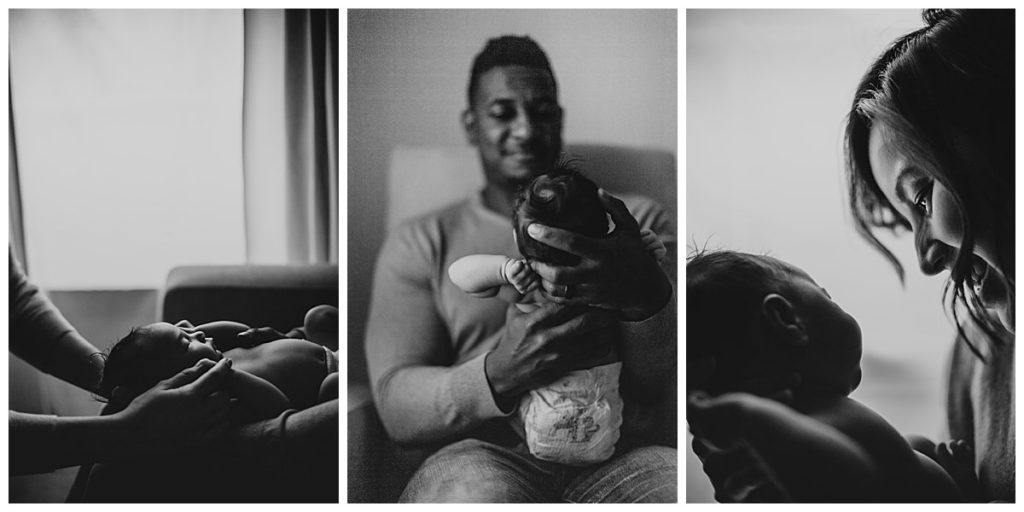 Black and white newborn portraits at home