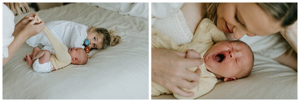 Philadelphia Newborn Photography at home on the masterbed with sisters