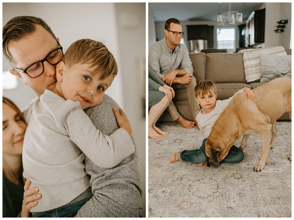 At Home Maternity Photos with a Toddler and Dog