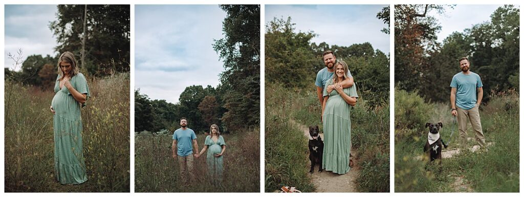 Outdoor maternity photos with dog in nature