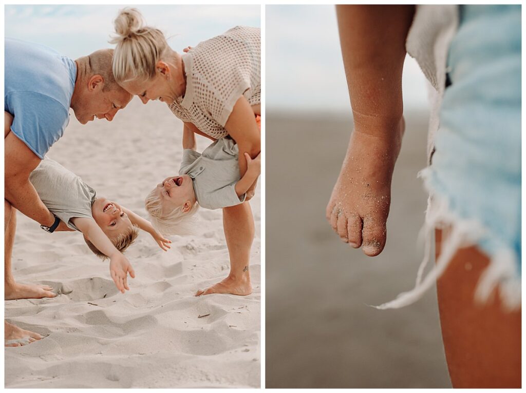 Family portraits in a playful and natural way at the beach Fun family photos at the beach in OCNJ