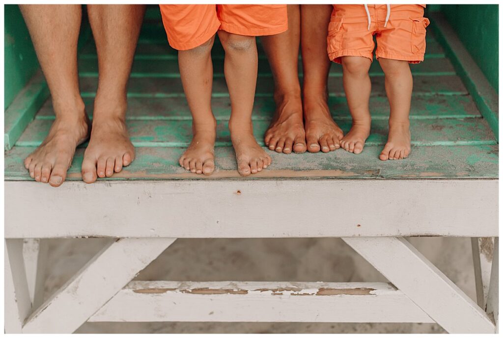 Feet pictured in lifeguard stand at the jersey shore