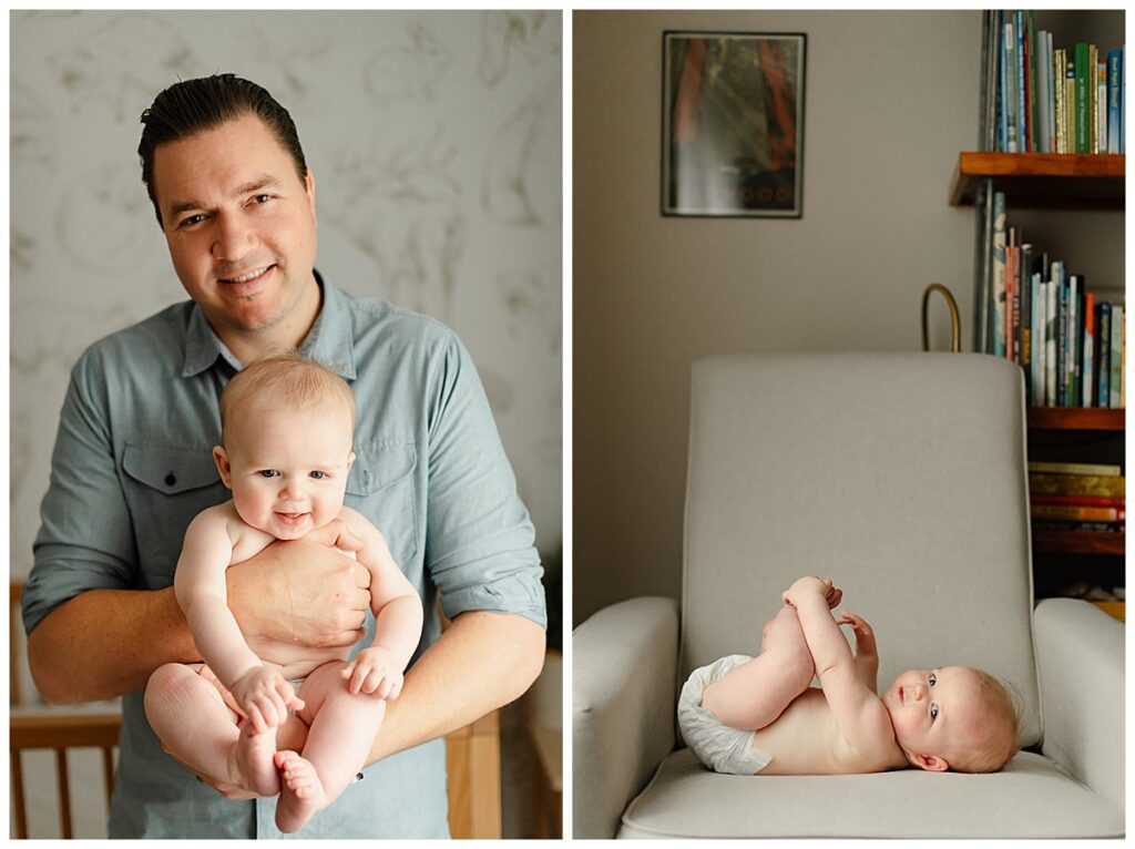 A son and his dad in his nursery