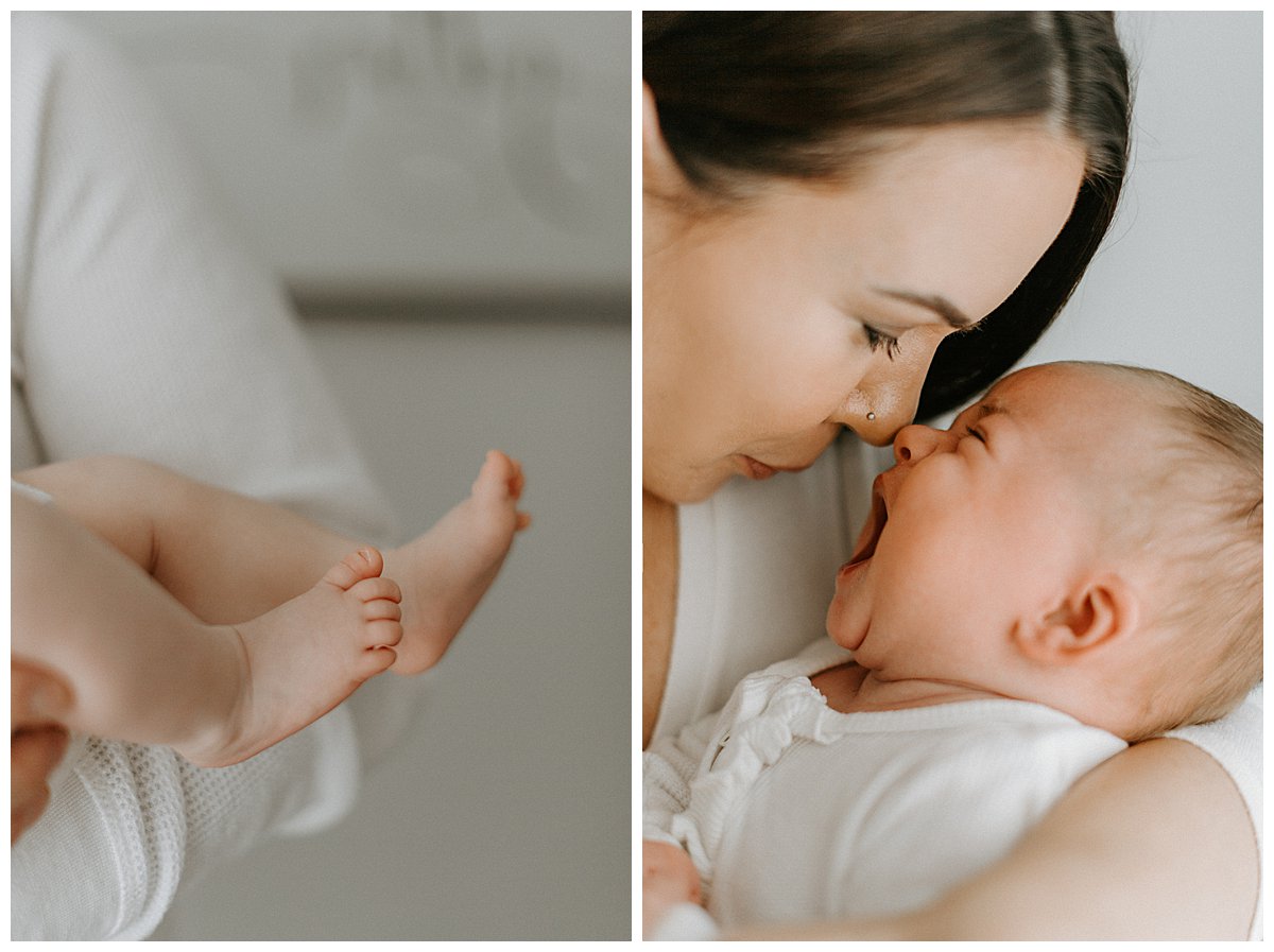 Details of a newborn session at home with a mother and baby girl